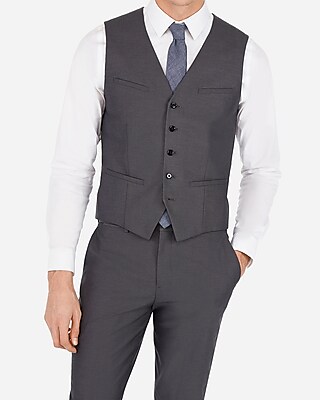 NEW EXPRESS $98 GRAY WOOL BLEND OXFORD SUIT VEST SZ S SMALL