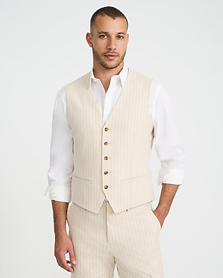 Slim Striped Linen-Blend Stretch Suit Vest