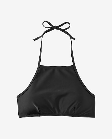 solid high neck halter bikini swim top