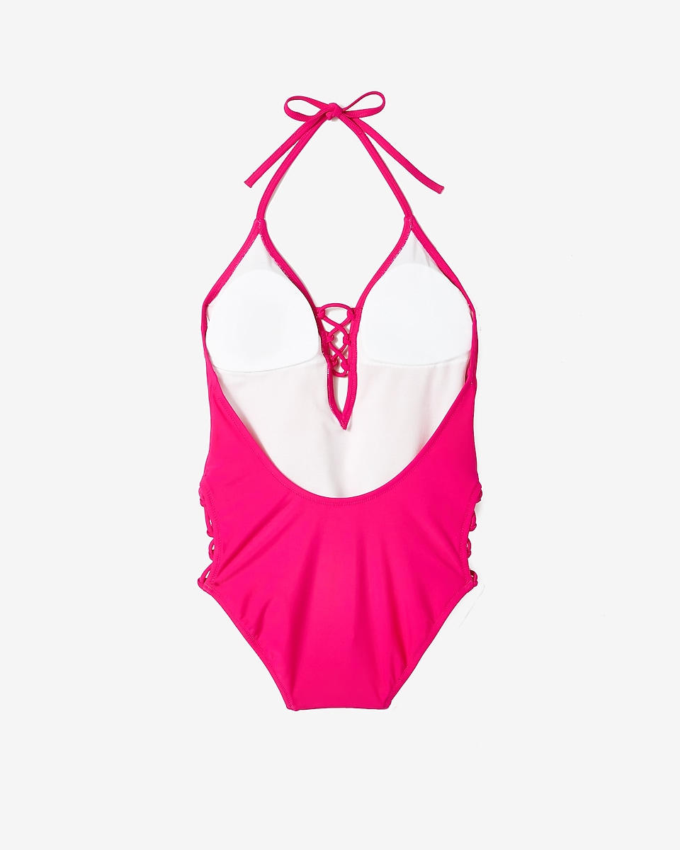 Lace-up Halter One-piece Swimsuit | Express