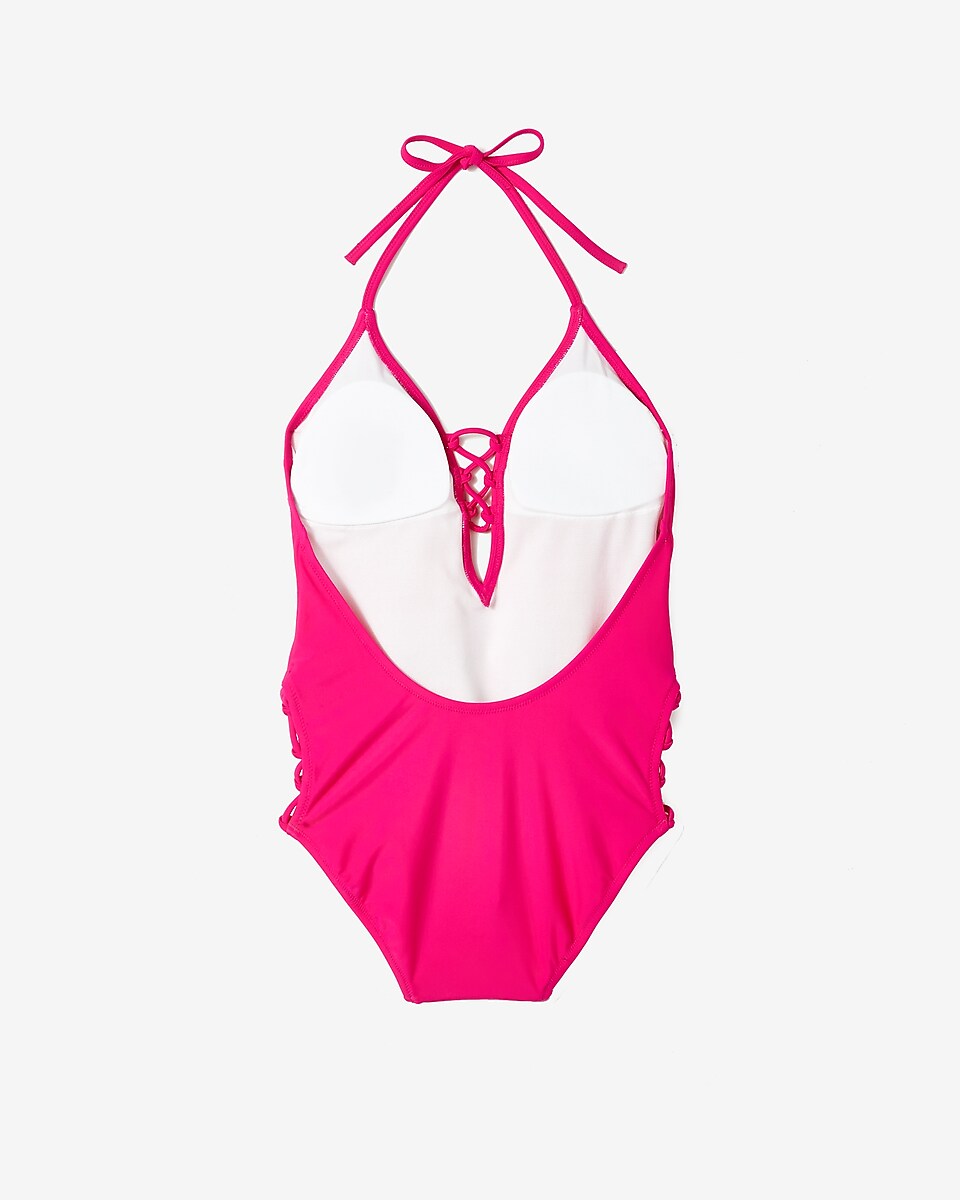 Lace-up Halter One-piece Swimsuit | Express