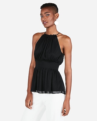 High Neck Smocked Peplum Tank