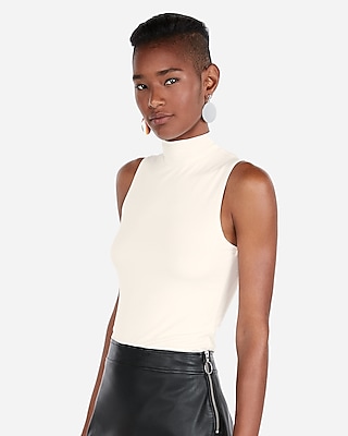 black sleeveless mock turtleneck top