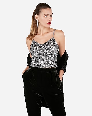 Sequin Stone Embellished Cropped Cami ...