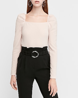 Ribbed Square Neck Puff Sleeve Top 