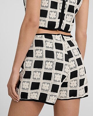 Embroidered Crochet High Waisted Shorts
