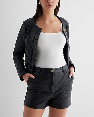 Super High Waisted Faux Leather Quilted Shorts