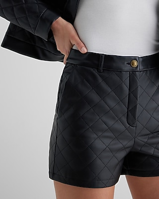 Super High Waisted Faux Leather Quilted Shorts