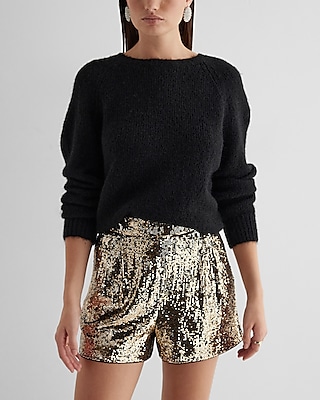 Super High Waisted Sequin Pleated Shorts
