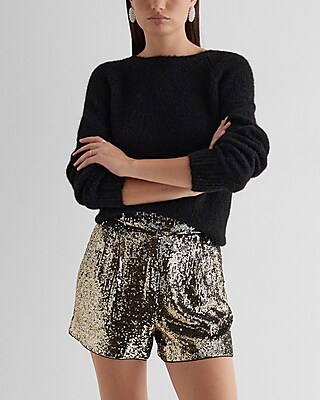 Super High Waisted Sequin Pleated Shorts