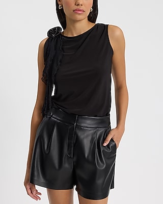 Stylist High Waisted Faux Leather Pleated Shorts