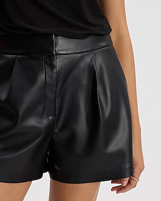 Stylist High Waisted Faux Leather Pleated Shorts