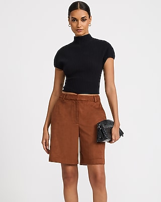 Faux Suede Super High Waisted Bermuda Shorts