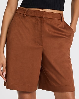 Faux Suede Super High Waisted Bermuda Shorts