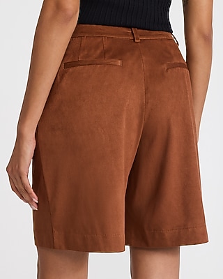 Faux Suede Super High Waisted Bermuda Shorts