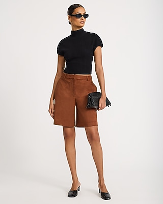 Faux Suede Super High Waisted Bermuda Shorts