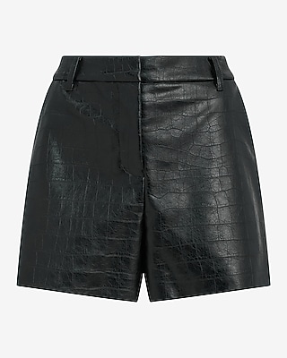 Editor High Waisted Faux Leather Embossed Shorts
