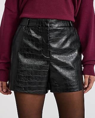 Editor High Waisted Faux Leather Embossed Shorts