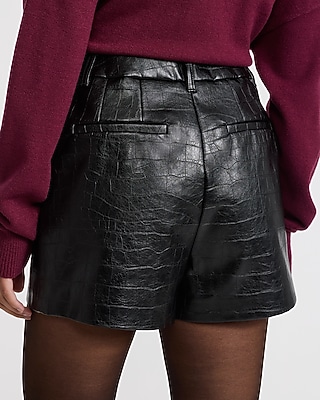 Editor High Waisted Faux Leather Embossed Shorts