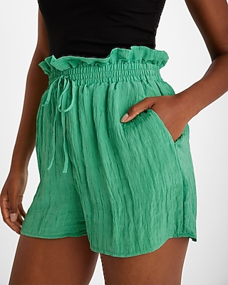 Super High Waisted Crinkle Drawstring Paperbag Shorts - thumbnail 7
