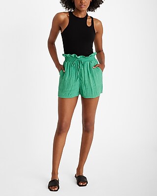Super High Waisted Crinkle Drawstring Paperbag Shorts - thumbnail 9