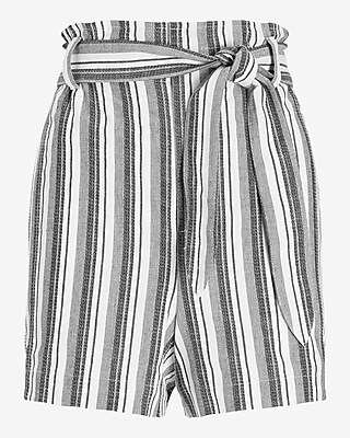 High Waisted Belted Striped Shorts
