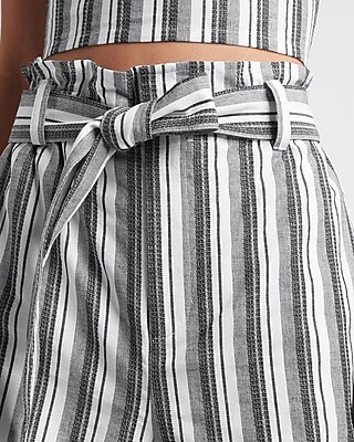 High Waisted Belted Striped Shorts