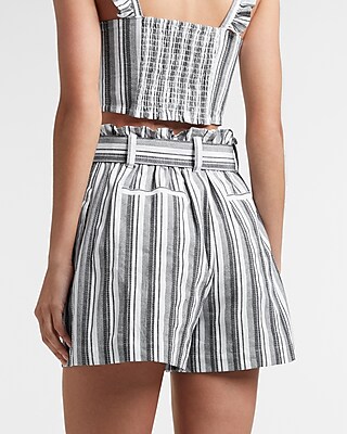 High Waisted Belted Striped Shorts