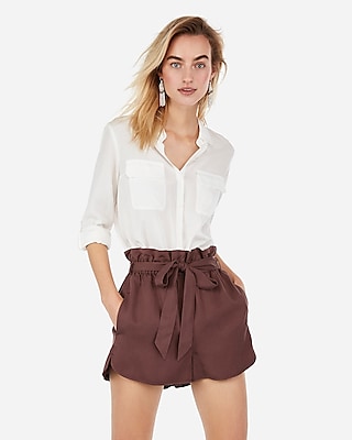 High Waisted Paperbag Utility Shorts 