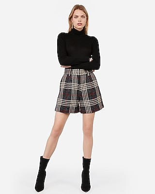 plaid shorts womens high waisted