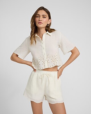 High Waisted Scalloped Hem Pull On Shorts