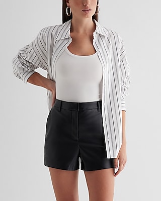 Grey Lab High Waisted Pleated Faux Leather Shorts | Express
