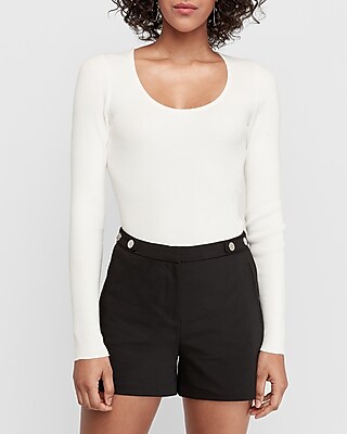High Waisted Button Tab Shorts Black Women's 16