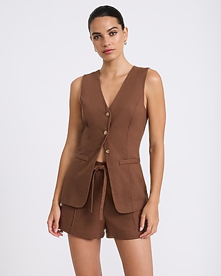 Linen-Blend High Waisted Drawstring Shorts