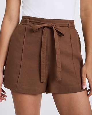 Linen-Blend High Waisted Drawstring Shorts