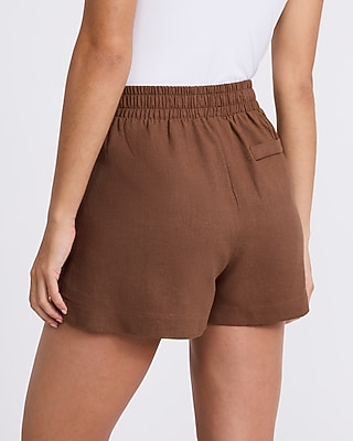 Linen-Blend High Waisted Drawstring Shorts
