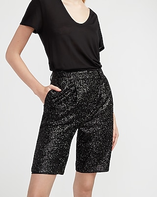 Black Sequin Tailored Shorts