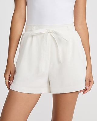 Linen-Blend High Waisted Drawstring Shorts