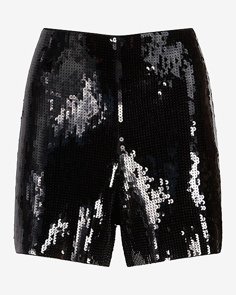 Black High Waist Sequin Shorts