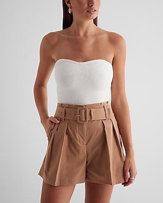 Short Femme ONLY Beige Paperbag Taille 6 – 100% Coton, Ceinturé, Décontracté Et Léger