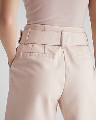 Super High Waisted Faux Leather Belted Bermuda Shorts | Express