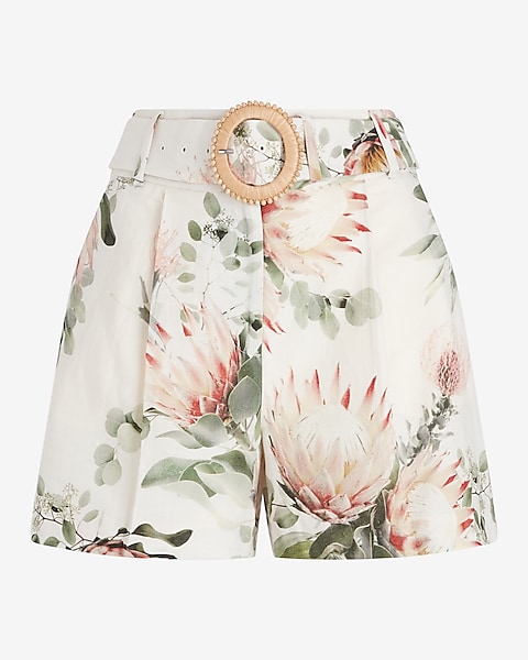lineær Land med statsborgerskab Compose Stylist Super High Waisted Linen-blend Floral Belted Shorts | Express