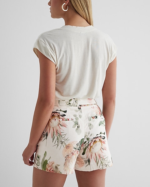 lineær Land med statsborgerskab Compose Stylist Super High Waisted Linen-blend Floral Belted Shorts | Express