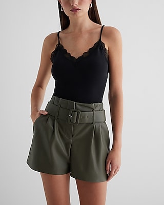 ショートパンツ Leather High-Waist Belted Shorts Amazon.com: Women's Shorts High Waist Belted Leather Shorts