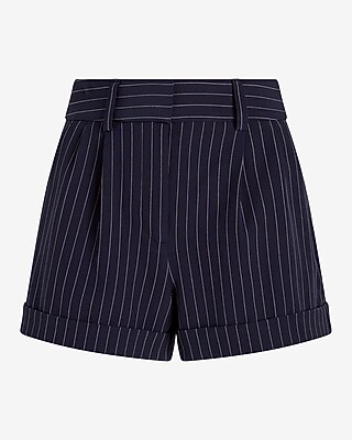 Stylist High Waisted Pinstripe Pleated Shorts | Express