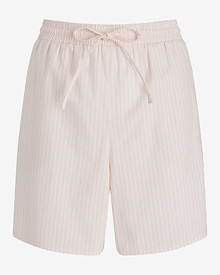 High Waisted Poplin Striped Pull On Midi Shorts