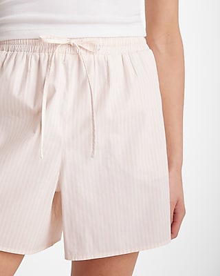 High Waisted Poplin Striped Pull On Midi Shorts