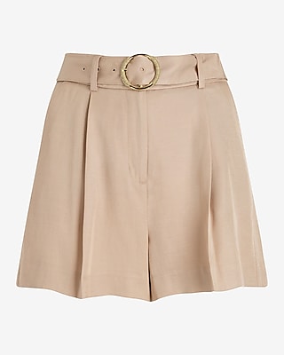 Stylist High Waisted Linen-Blend Belted Pleated Shorts