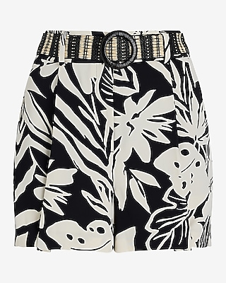 Stylist High Waisted Floral Belted Pleated Shorts