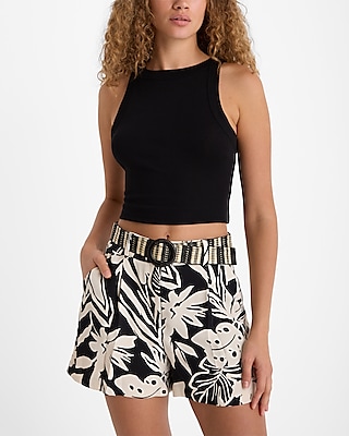 Stylist High Waisted Floral Belted Pleated Shorts